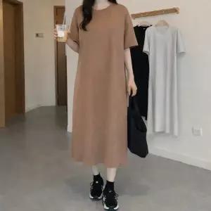 [하프클럽/]여자 라운드넥 반팔 루즈핏 옆트임 체형커버 롱원피스