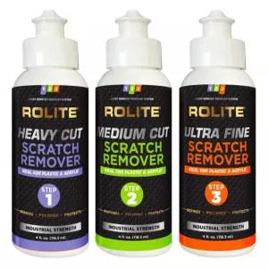 투명 플라스틱 및 아크릴 표면을 위한 롤라이트 3단계 스크래치 제거 시스템 - 헤비 컷 미디엄 초미세 콤보