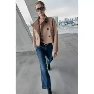 [정품] 자라 자켓 데일리 야상 아웃터 ZARA 하이넥 쇼트 재킷 - 샌드