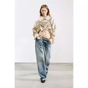 [정품] 자라 자켓 데일리 야상 아웃터 ZARA 러플 디테일 쇼트 트렌치 재킷 - 베이지