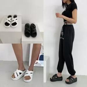 [하프클럽/]스트랩 크로스폼통굽샌들 베스트 여성 심플 신발 슬리