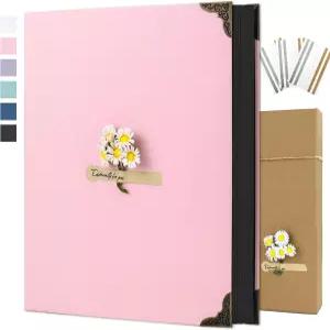 스크랩북 앨범 8인치 x 10인치 DIY 사진 하드커버 크래프트 페이퍼 3링스 결혼식 기념일 여행 가족 핑크