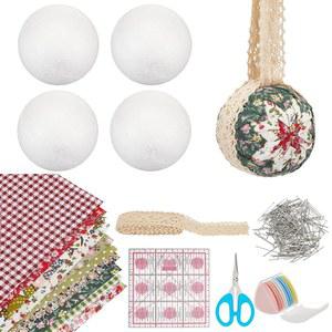 PLIGREAT 공예 퀼트 장식품 키트, 장식, 원단 10개, 2.9m(9.84피트) 폼 꽃 용품 포함, 걸이 DIY 도구 볼 크리스마스 트리 기타 레이스 리본 4개,