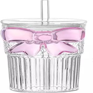 뚜껑이 있는 유리컵과 빨대가 스 커피 텀블러 컵 투명 귀여운 스무디 주스 버블 티 워터 콜드 또는 핫