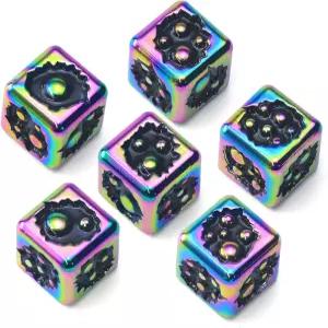 FONVGOGO D6 메탈 주사위 세트 6개 15mm DND용 독특한 쿨 6면 RPG 던전 앤 드래곤 선물 (버블-D6 대즐