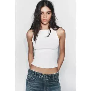 [정품] 자라 긴팔 롱슬리브 맨투맨 니트 ZARA 워싱 페이크 리브드 홀터넥 탑 - 화이트