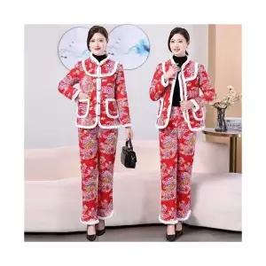 겨울 여자정장세트 패딩 바지 투피스 기모 도톰한 꽃 솜저고리 세트 ible4