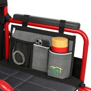 컵 홀더가 있는 YJGH 휠체어 사이드백 - 워커 롤레이터 및 전동 스쿠터용 반사 스트립이 방수 팔걸이 보관