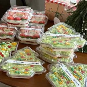 딸기 케이크 포장 떠먹는 박스 원형 무스케이크 디저트 쿠키 사각 세트