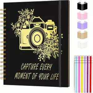 스크랩북 앨범 8x8인치 여행 저널 가족 용품 키트 커플 기념 결혼식 선물 (블랙 8x8인치)