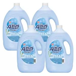 엘지생활건강 샤프란 섬유유연제 프레쉬블루 3.1L 4개 용기 구연산함유 실내건조