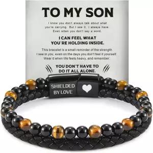 HNLUGF 가디언 수제 엄마 팔찌 팔찌의 가죽 선물용 보호 블랙 영감 남성용 - 비즈 호랑이 커프 주얼리 눈