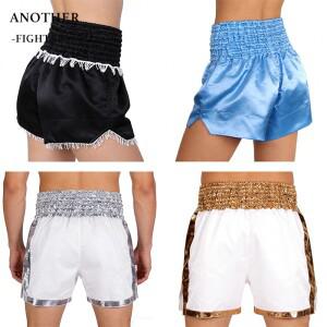 무에타이 단색 MMA 격투기 킥복싱 트레이닝 팬츠 남녀 어린이 프리미엄 새틴 스파링 레슬링 반바지