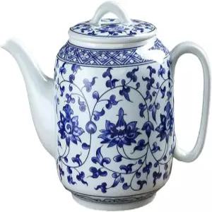 모자코나 세라믹 찻주전자 청백색 뚜껑 달린 커피포트 28온스