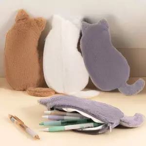 [골라가게] 말랑 고양이 뒷모습 봉제 필통 동물 펜슬케이스 화장품 파우치