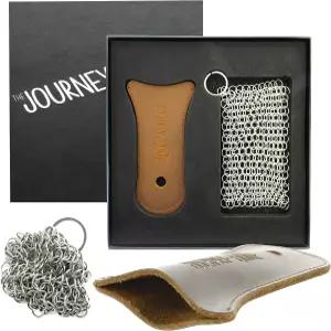 집으로 돌아가는 여정 주철 프라이팬 손잡이 커버 금속 스크러버가 있는 구멍이 내열성 가죽 팬 액세서리