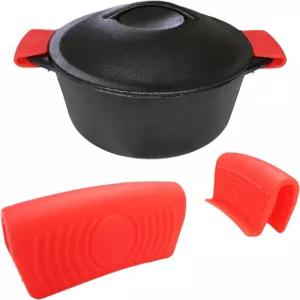 주철 웍 냄비 더치 오븐 작은 프라이팬 보조 손잡이 트레이 접시용 실리콘 핫 핸들 홀더2팩 홀더 빨간색
