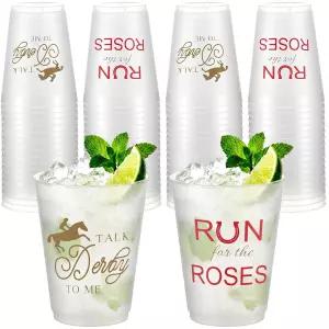 Yungyan 50개 더비 플라스틱 컵 16온스 대량 프로스팅 경마 일회용 민트 줄렙 파티 생일 기념 피크닉 보기