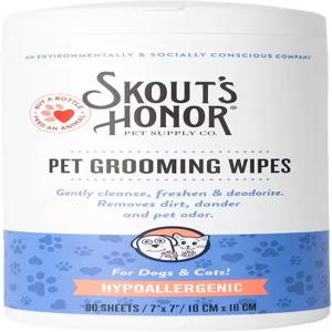 개와 고양이를 위한 SKOUT의 HONOR 애완동물 그루밍 물티슈 탈취 식물성 생분해성 무향 발 얼굴 피부 주름