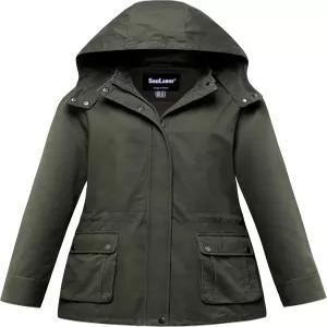 탈부착 후드가 있는 소울라지 여성용 플러스 사이즈 밀리터리 코튼 재킷