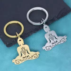 Nedar 불교 요가 펜던트 키링 여성용 스테인레스 스틸 주얼리 선물 키체인 아마스트 젠 차크라 연꽃 명상