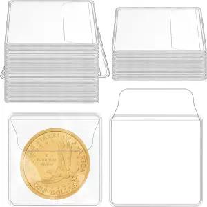 Acrux7 400 PCS 싱글 포켓 코인 슬리브 2.1 x 인치 투명 PVC 개별 파우치 동전 지폐 수집기를 위한 소형