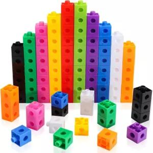 HSDAV 100개 수학 연결 큐브 - 카운팅 스냅 블록 초기 및 건설용 조작품 유치원 홈스쿨용 교육용 장난감을