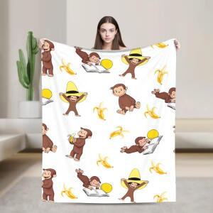 호기심 많은 원숭이 조지 바나나 만화 담요 소프트 플러시 소파 의자 여행호환 플란넬 침대 커버