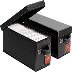 뚜껑과 손잡이가 있는 요요부 CD 보관 케이스 ？ 인조 가죽 홀더 박스 라벨 슬롯이 스태커블 정리함 2팩