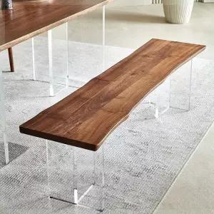 북유럽 아크릴 투명 다리 원목 벤치 스툴 거실 현관 인테리어 긴의자 내추럴 원목 의자