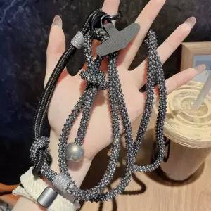 럭셔리 스파클 라인 석 구슬 스트랩 매력 긴 체인 매듭 핸드폰 매는 밧줄 키 체인 가방 카메라 대각선 밧