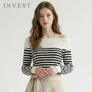 [신세계라이브쇼핑][인베스트] 줄무늬 오프 숄더 니트_IN6S1KT2161