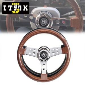 14인치 레트로 클래식 복제 목재 스티어링 휠 크롬 실버 스포크 블랙 350mm 볼란테