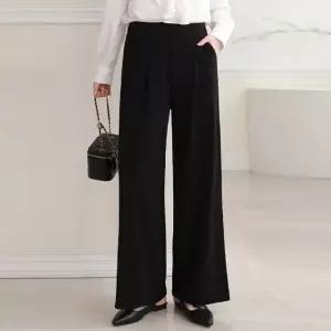 여성 봄 여름 국산 뒷밴딩 스판 무지 핀턱 와이드 일자 슬랙스 바지 정장 팬츠 PN0550S