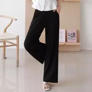 여성 봄 여름 국산 뒷밴딩 스판 무지 와이드 일자 슬랙스 바지 정장 팬츠 PN0551S