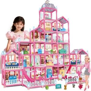 여자 들을 위한 KLADNDER 인형의 집 - 6층 23개의 방이 있는 대형 공주 놀이방 LED 조명 포함 인형 강아지