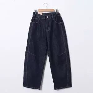 [신세계라이브쇼핑][옷자락] 여성 생지 통바지 신축성 스티치 와이드핏 청바지