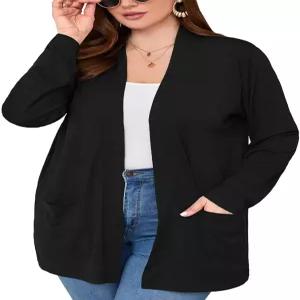 AusLook 여성용 플러스 사이즈 경량 오픈 프론트 가디건 긴 소매 커버 업 어깨 숄즈와 랩 기모노 재킷