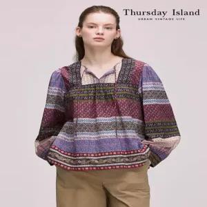 [써스데이아일랜드][Thursday Island] 라운드넥 보더 블라우스(T242MBL137W)