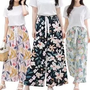 [모든GO]여성 플라워 팬츠 와이드레그 잠옷 통바지 루즈핏 밴딩 여름 냉감 파자마