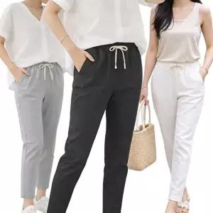 [모든GO]여성 가볍고 시원한 슬랙스 면 9부 허리밴딩 편한 데일리 바지 린넨 마 느낌