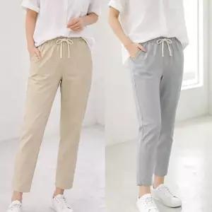 [모든GO]여자 9부 면팬츠 허리밴딩 여름 기본 캐주얼 편한 린넨 마 바지