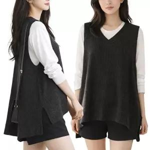 [모든GO]무지 레이어드 오버핏 니트 조끼 베스트 언발 롱기장