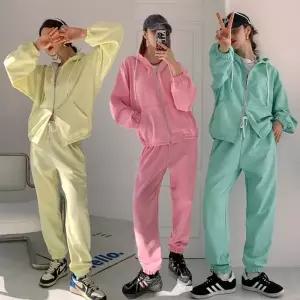 여성 면 무지 투웨이 후드집업 조거팬츠 트레이닝 세트 츄리닝 투피스 셋업 -WPST0194- 봄 가을