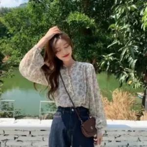 |CCH4268|여성 루즈핏 긴팔 플라워 쉬폰 블라우스
