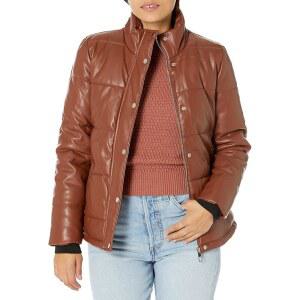 Y 여성용 주니어 플레더 하이 칼라 퍼퍼 재킷 BRNDY