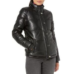 Y 여성용 주니어 플레더 하이 칼라 퍼퍼 재킷 블랙