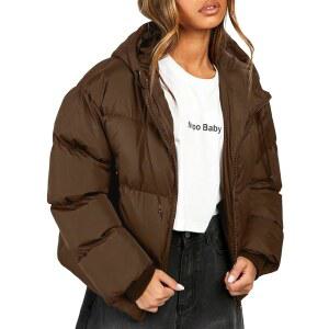 WYEYSYT 여성용 크롭 패딩 재킷 겨울 따뜻하고 가벼운 퀼트 후드 풀 지퍼 코트 포켓 스몰