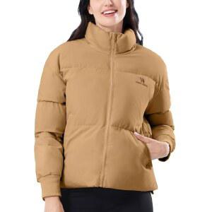 SPORTS 여성용 겨울 퀼트 패딩 재킷 스탠드 칼라 지퍼 코트 크롭 포켓 배기 방풍 따뜻한 파카 커피