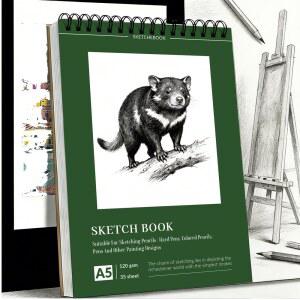 A5 스파이럴 연필 스케치북 이상적 목탄에 패드 바인딩 120GSM 무산성 커버 아트 종이 35매 데빌 태즈매니안